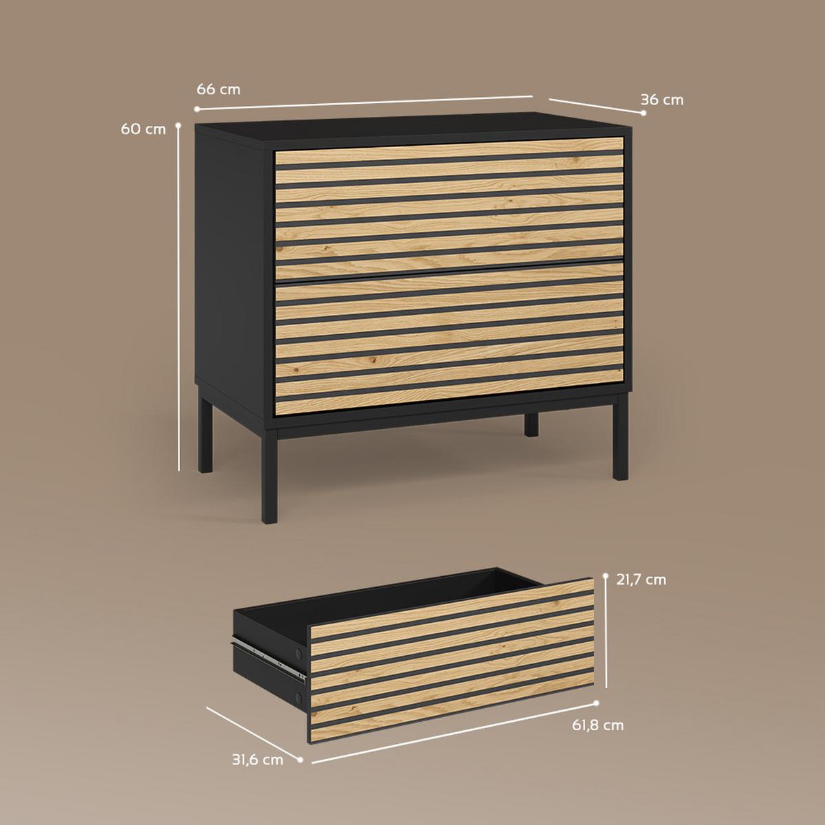 NACHTTISCH Aterno Goldkraft Eiche/Anthrazit 2er set - Honigeiche/Anthrazit, Holzwerkstoff (66/60/36cm) - Livinity®