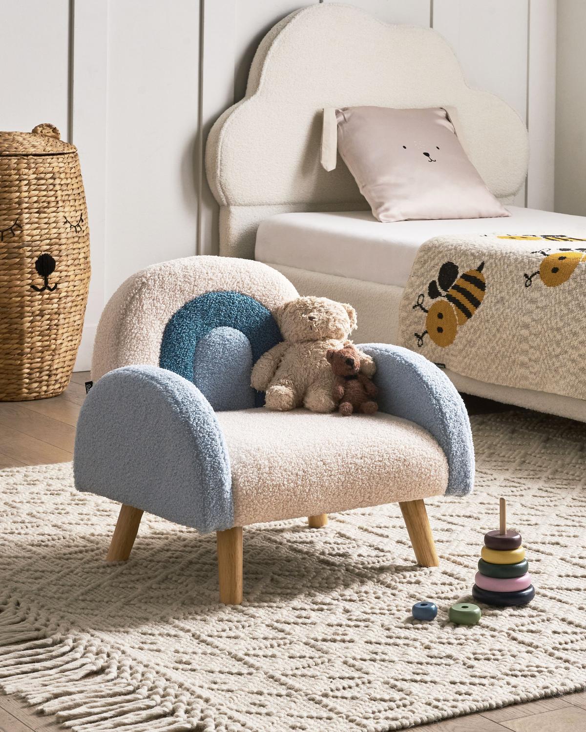 KINDERSESSEL Regenbogen Bouclé Hellblau Ombo - Weiß, Textil (52/46/46cm) - Beliani