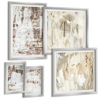 BILDER SET 5er Set - 50x50 cm & 20x30 cm & 40x60 cm Silberner Rahmen - Abstrakte Muster, weiß, braun - Silberfarben, Kunststoff (40/60cm) - TULUP