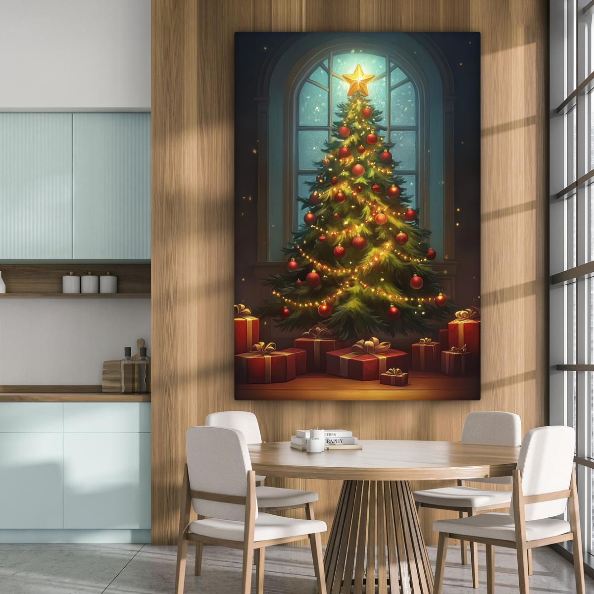 LEINWANDBILD Weihnachtsbaum - Geschenk - Winter Deko Groß 90x140 cm - Grün, Textil (90/140cm) - MuchoWow