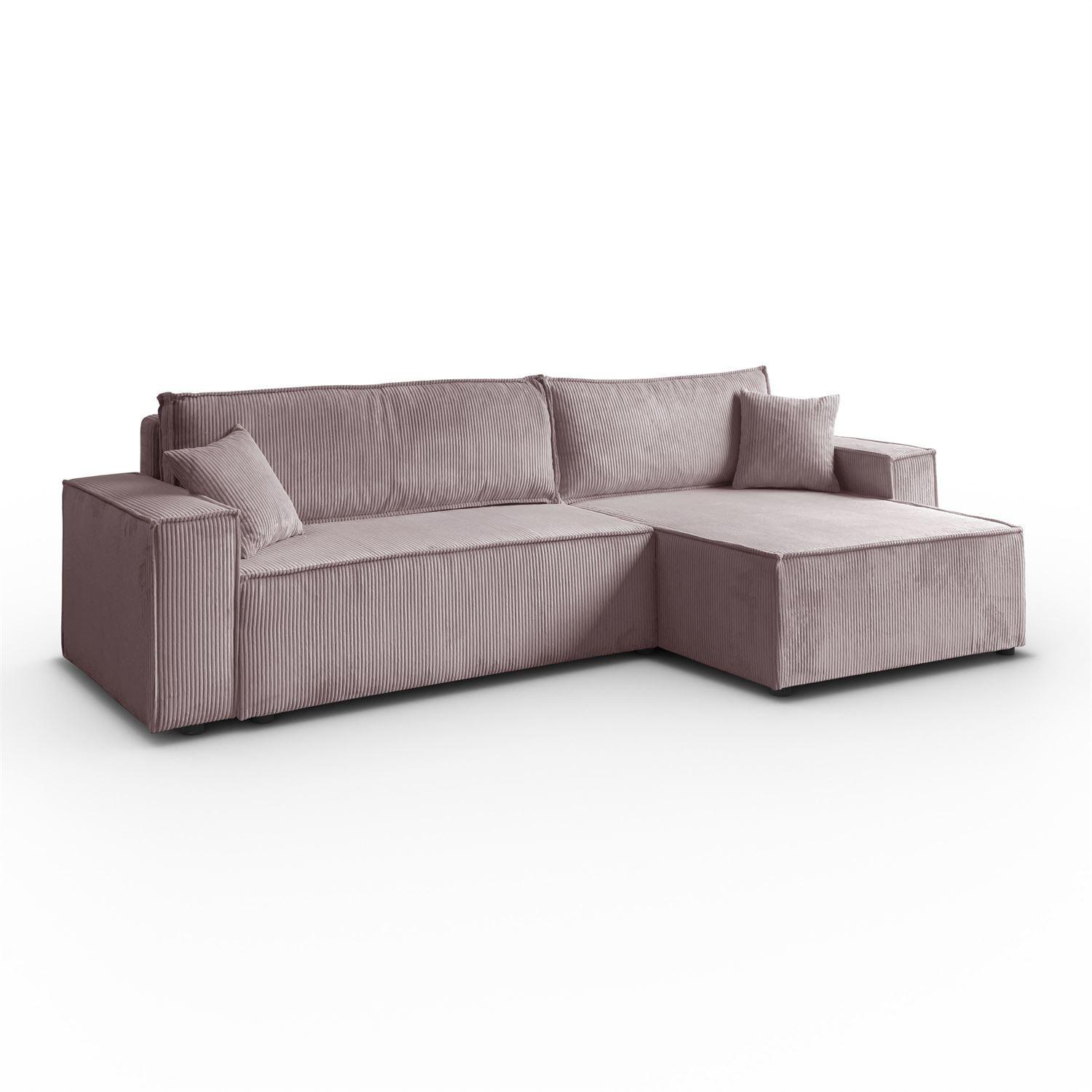 ECKSOFA Gepolstertes CARLO XL Cord mit Schlaffunktion und Bettkasten, Poso 27 - Rosa, Textil (277/143cm) - Lookway