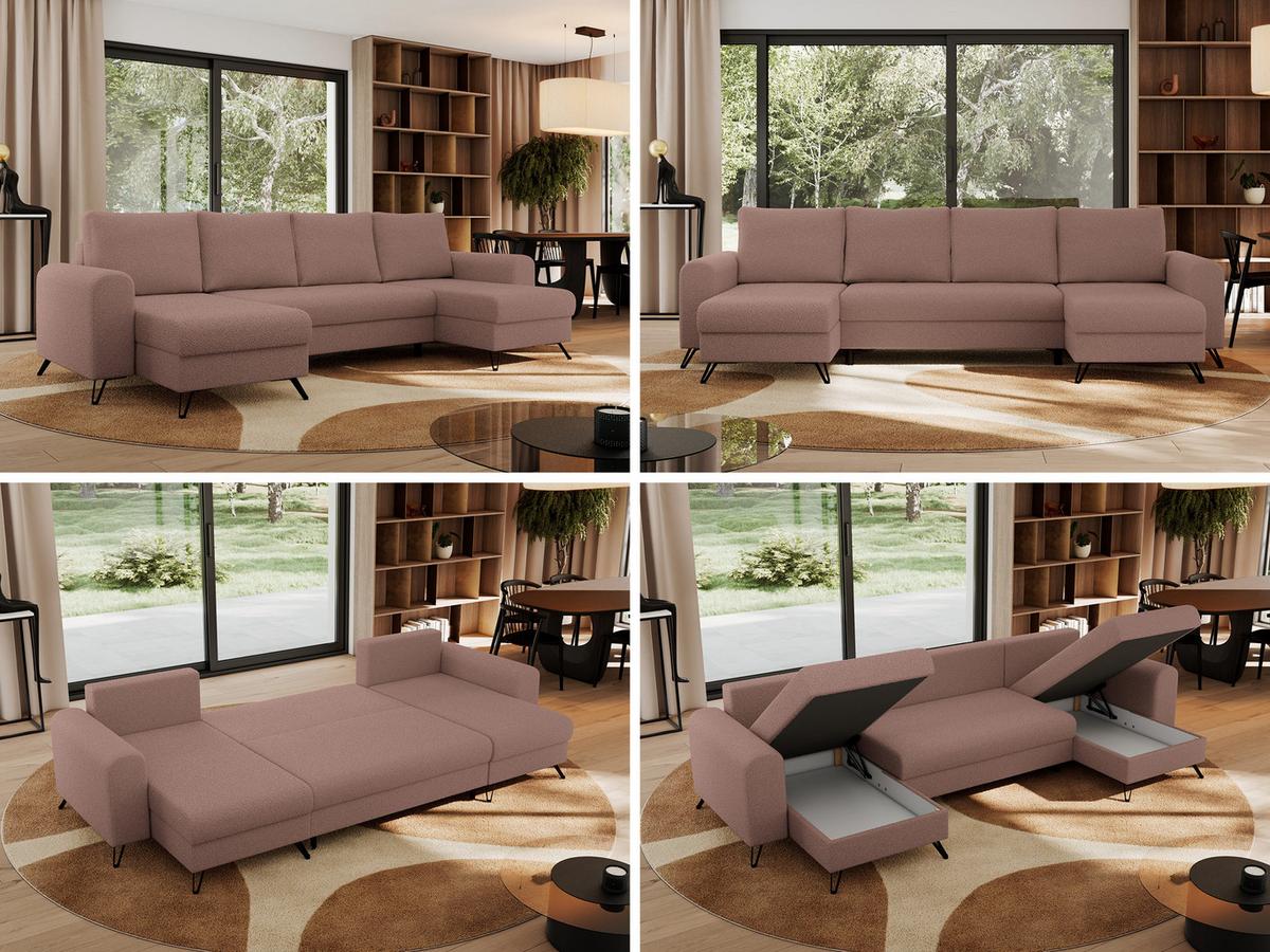 WOHNLANDSCHAFT AXEL U Boucle Rosa - Schwarz/Rosa, Textil/Metall (312/90/140cm) - MKS