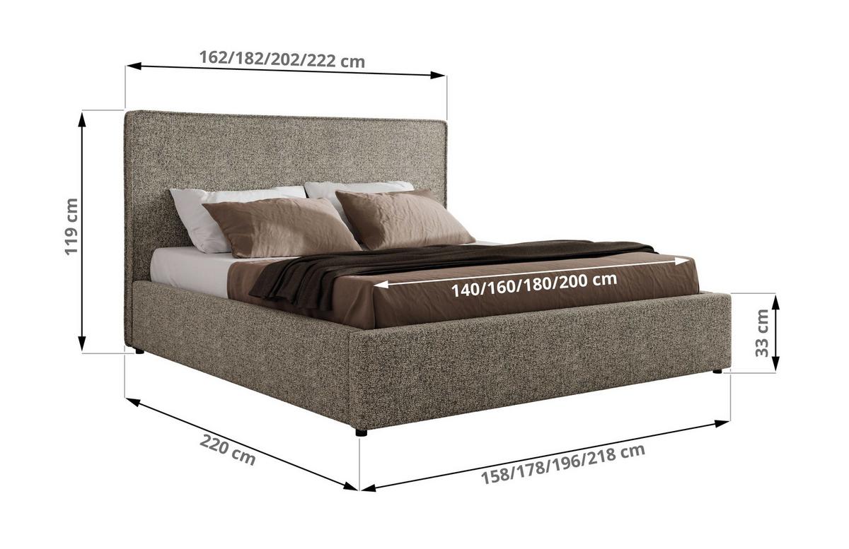 POLSTERBETT CORIVO CLASSIC 200/200 - Grau Strukture - Multipocket-Matratze - Grau, Textil (200/200cm) - MKS