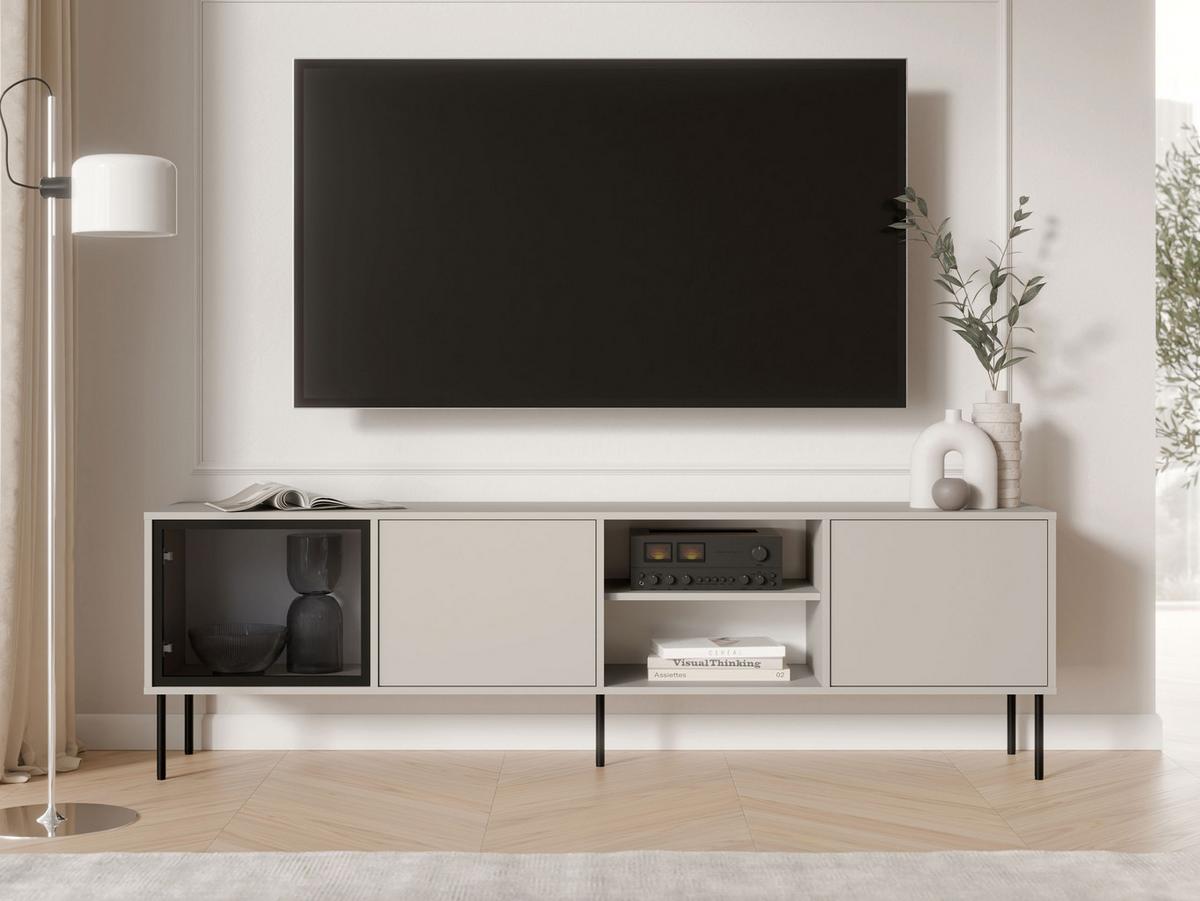 TV-LOWBOARD Domi 200 3D - Kaschmir/Schwarz, Holzwerkstoff/Metall (201/60/40cm) - MIRJAN24