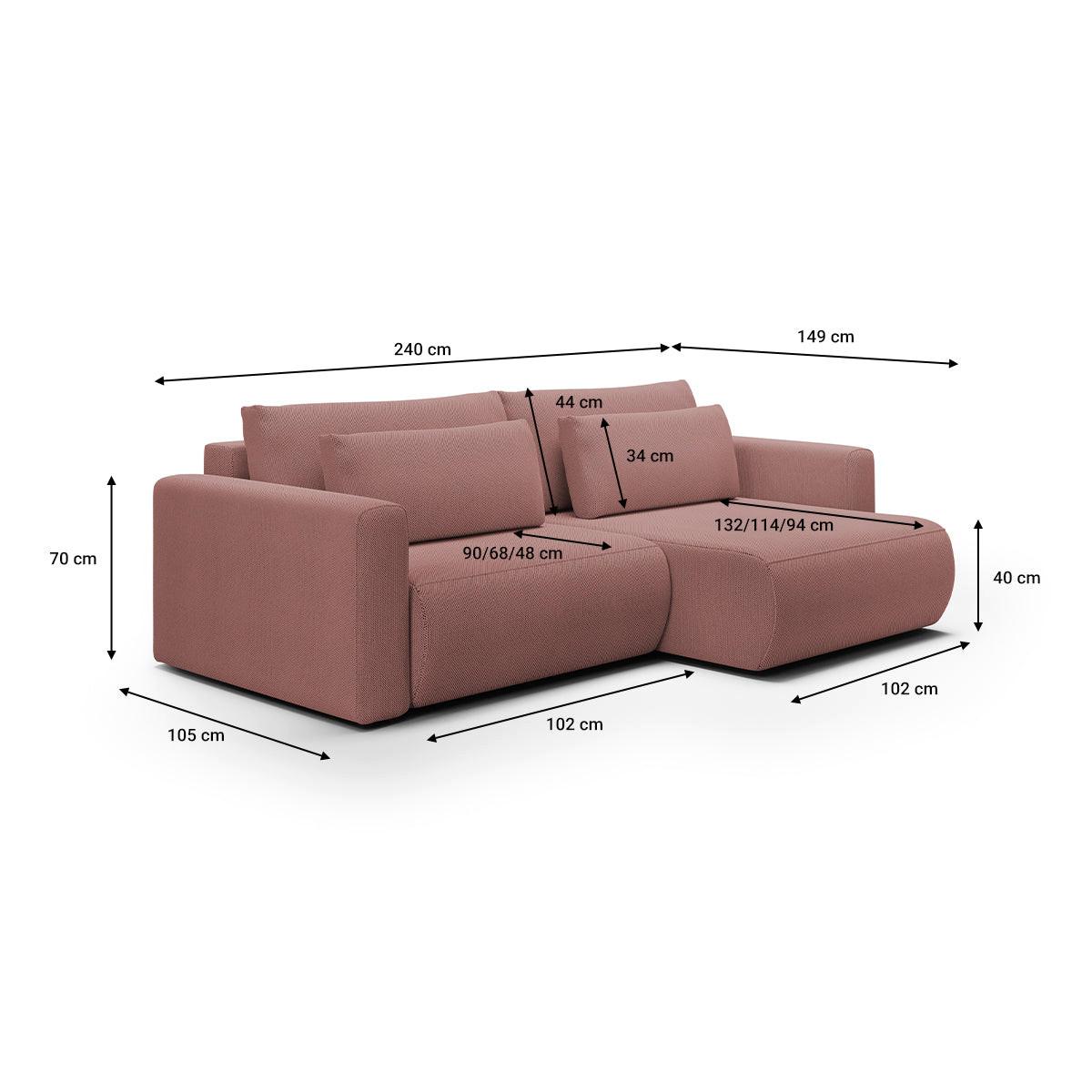 ECKSOFA Evy 3 Sitzplätze Rose - Rosa, Holz (240/149cm) - Petits-meubles