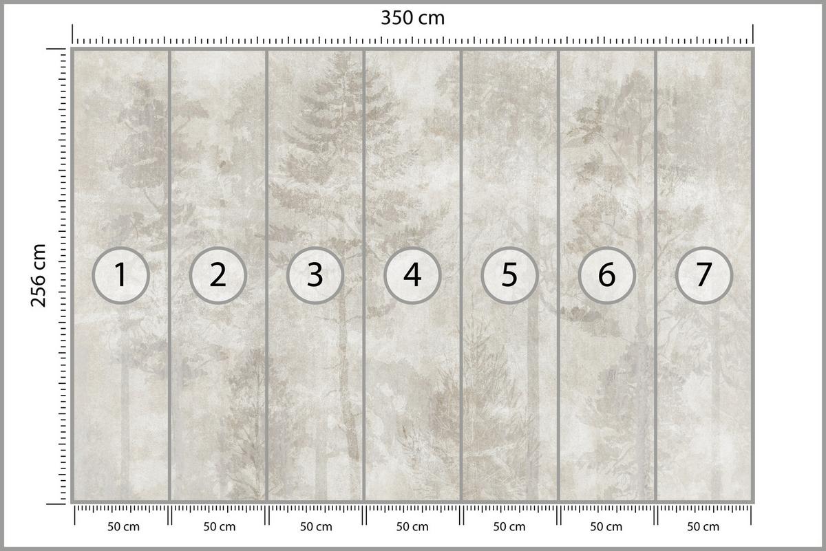 FOTOTAPETE für Wohnzimmer Boho Abstraktion Wald Bäume Beton Vintage 350x256 - Beige, Papier (350/256cm) - Muralo