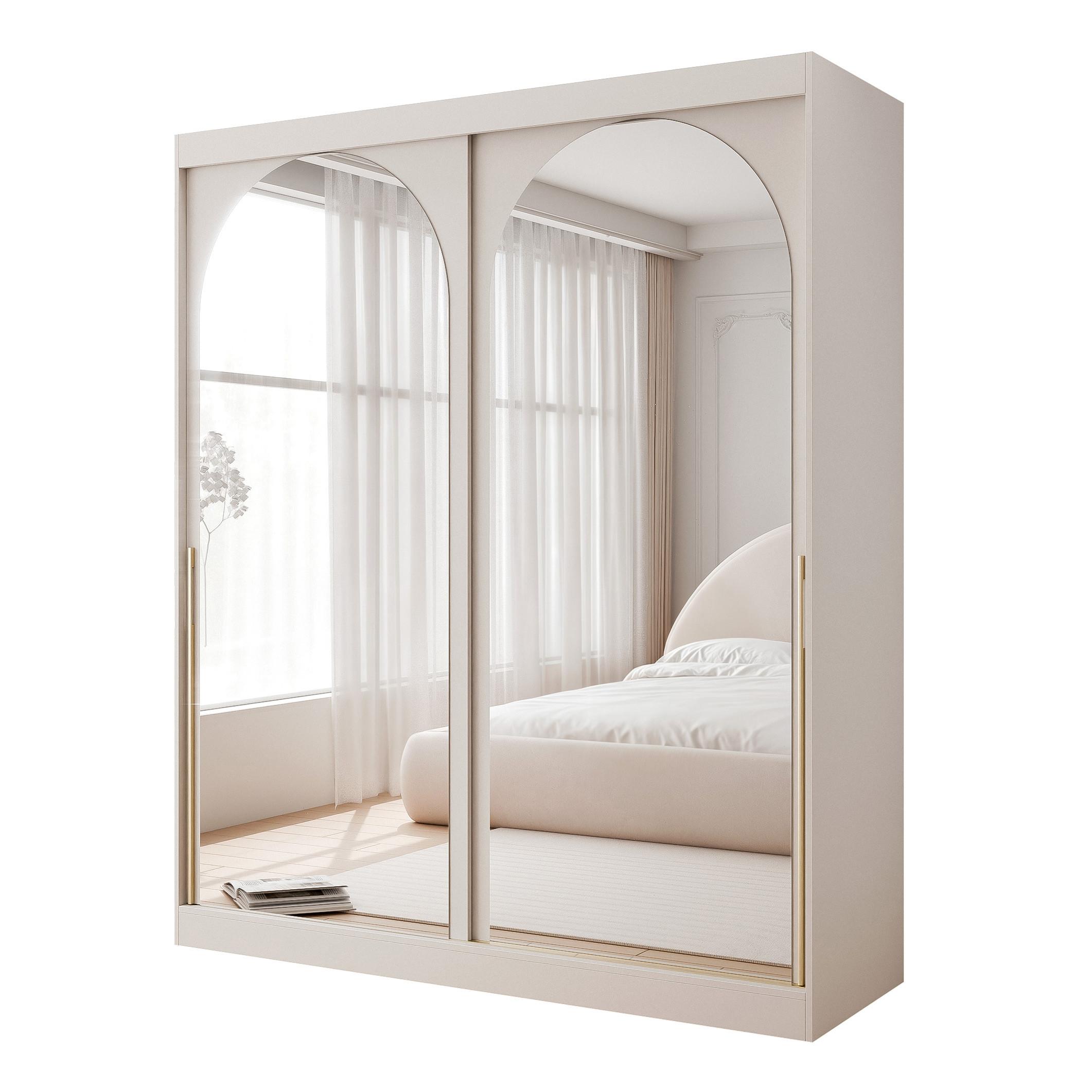 SCHWEBETÜRENSCHRANK CLARITY 2-türig 180/65/215 cm Kaschmir / goldene Griffe - Kaschmir/Goldfarben, Holzwerkstoff/Kunststoff (180/215/65cm) - Idohome