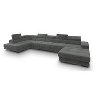 WOHNLANDSCHAFT TORIVA L-S Grau Velours-Stoff mit Schlaffunktion - Grau, Holz (418/90/202cm) - MASSENO