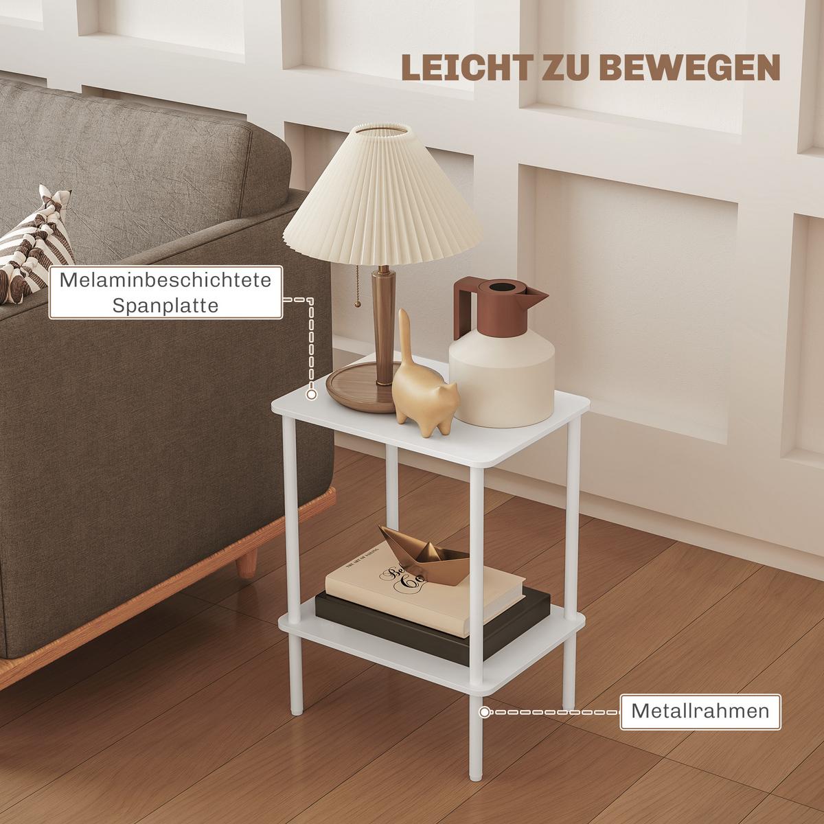BEISTELLTISCH, 2-stufiger Couchtisch mit Aufbewahrungsfach und Metallrahmen, Weiß - Weiß, Holzwerkstoff (40/30/52.2cm) - HOMCOM