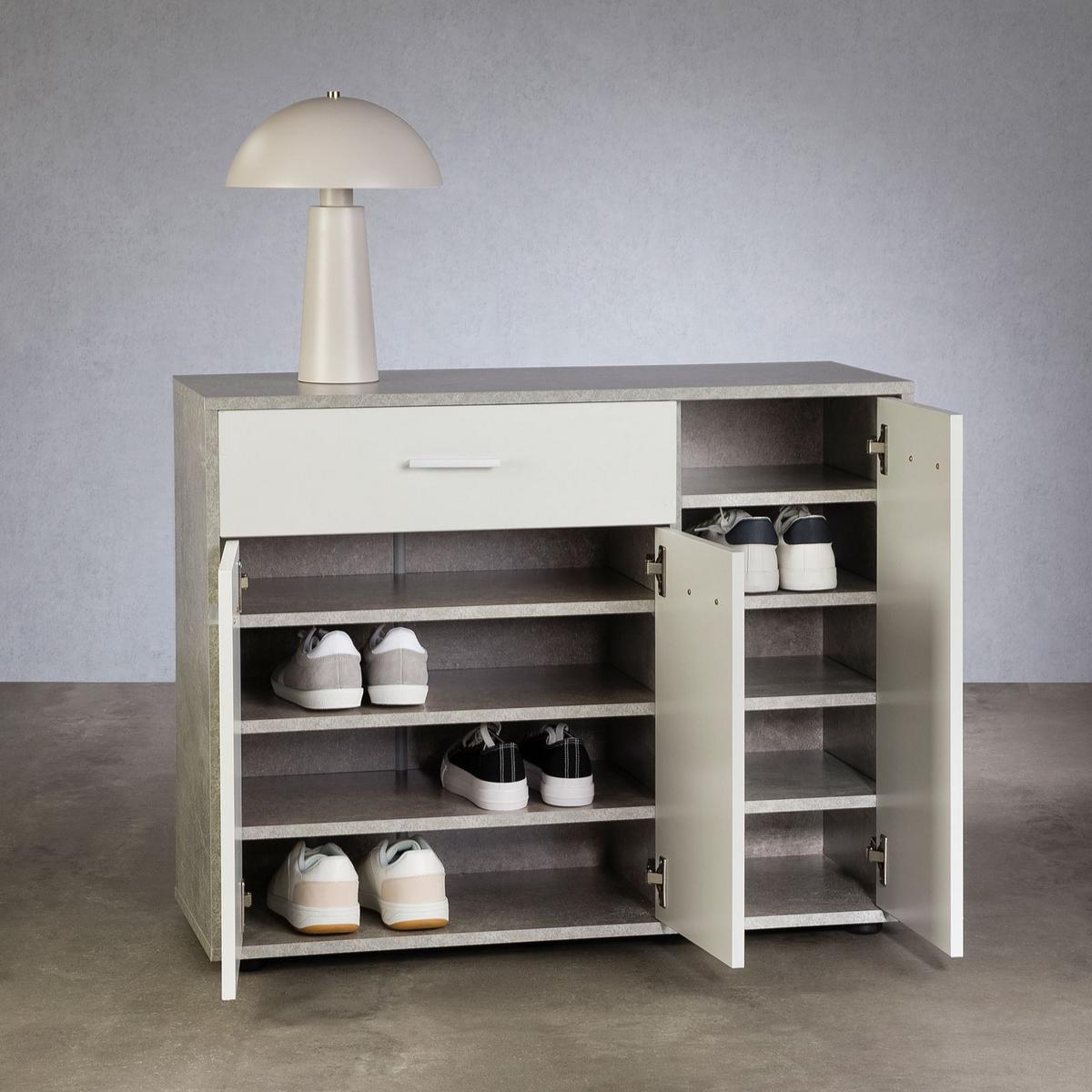 SCHUHSCHRANK DEUSTO Betonoptik/weiß - Weiß/Grau, Holzwerkstoff (88/70/35cm) - CARO-Möbel