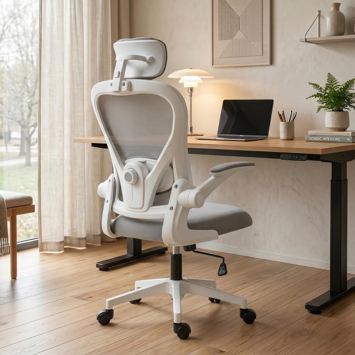 BÜROSTUHL Polyester Kunststoff Grau - Weiß/Grau, Kunststoff/Textil (63/125/64cm) - HOMCOM