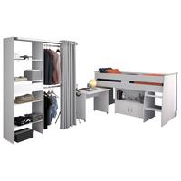 KINDERZIMMER weiß 2-teilig, Jugendzimmer-Set mit Stauraumbett und Kleiderschrank - Schwarz/Weiß, Holzwerkstoff/Kunststoff (143/182/115cm) - Parisot Meuble