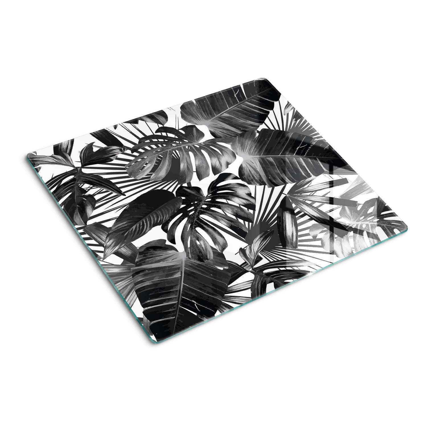 GLASPLATTE 60x52 cm Tropische Blätter - Schwarz, Glas (60/0.4/52cm) - TULUP