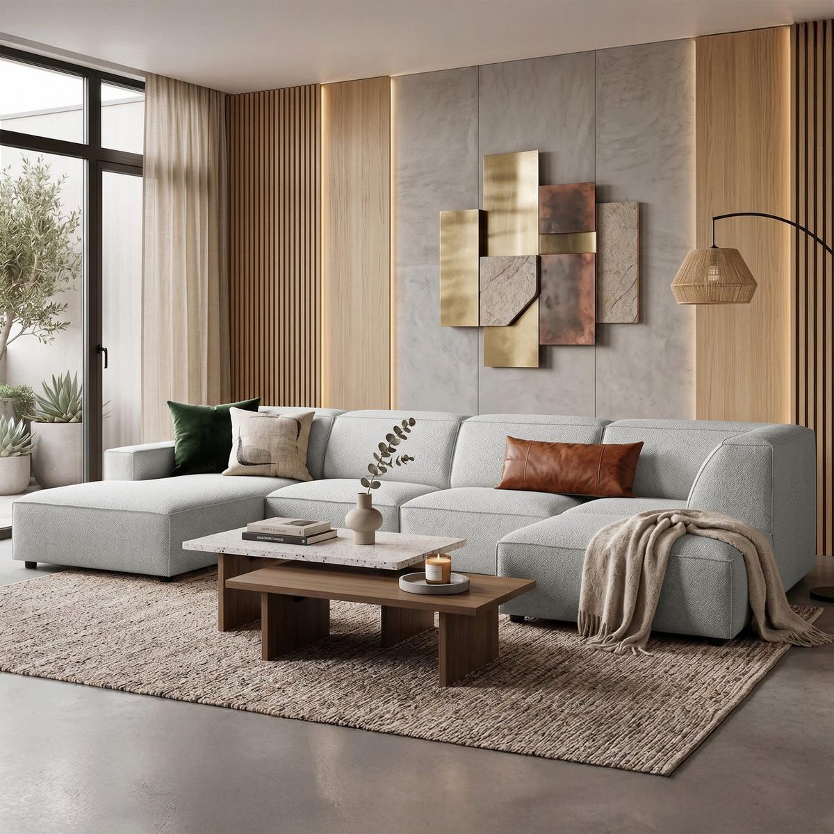 WOHNLANDSCHAFT Sellmo 366 cm - Hellgrau/Schwarz, Kunststoff/Textil (370/70/184cm) - Selsey
