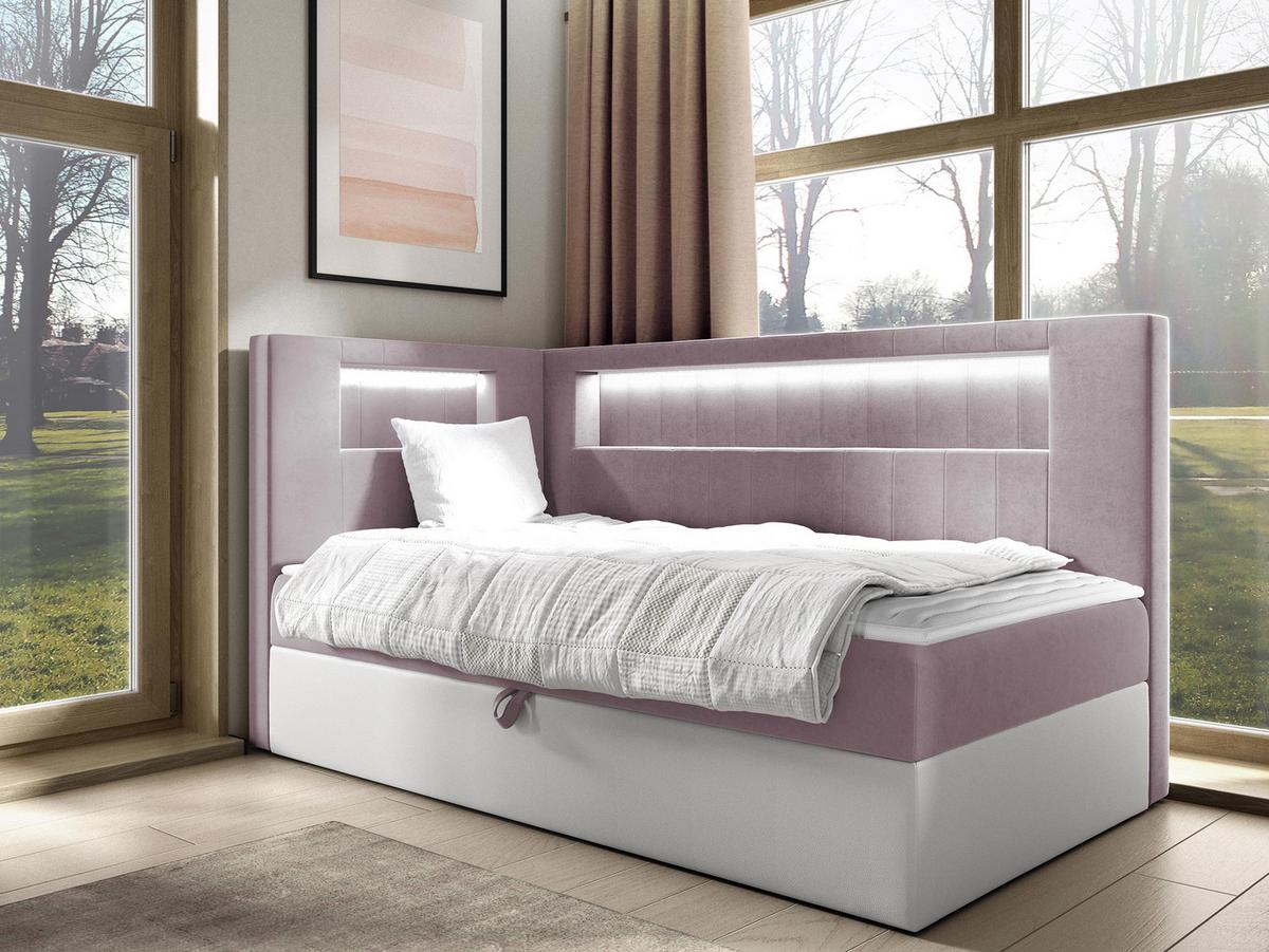BOXBETT Gold Junior 3, Seite zum Öffnen des Bettkastens: Links - H3 - Weiß/Rosa, Holz (100/200cm) - MIRJAN24