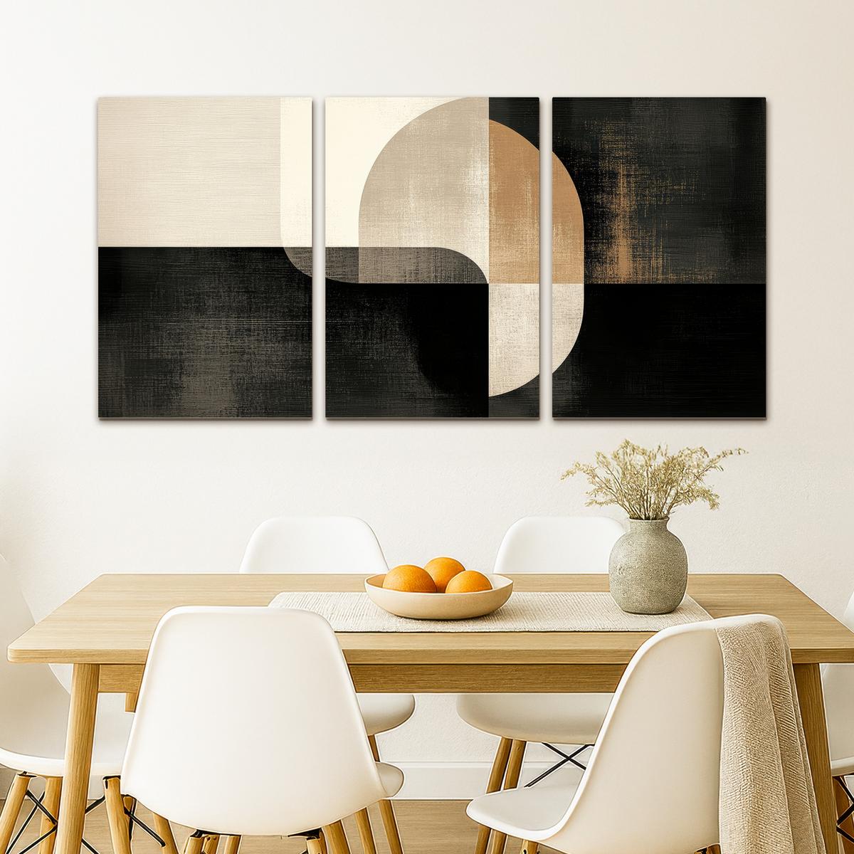 LEINWANDBILD 3er Set Formen - Abstrakt - Gold 120x60 cm - Schwarz, Textil (120/60cm) - MuchoWow