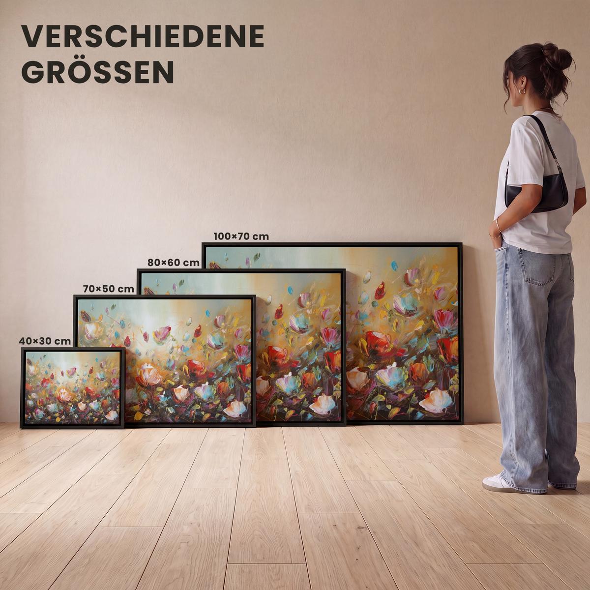 LEINWAND Bilder mit Rahmen - Blumen - Kunst - Natur - Ölgemälde - 100x70 - Multicolor, Textil (100/70cm) - MuchoWow