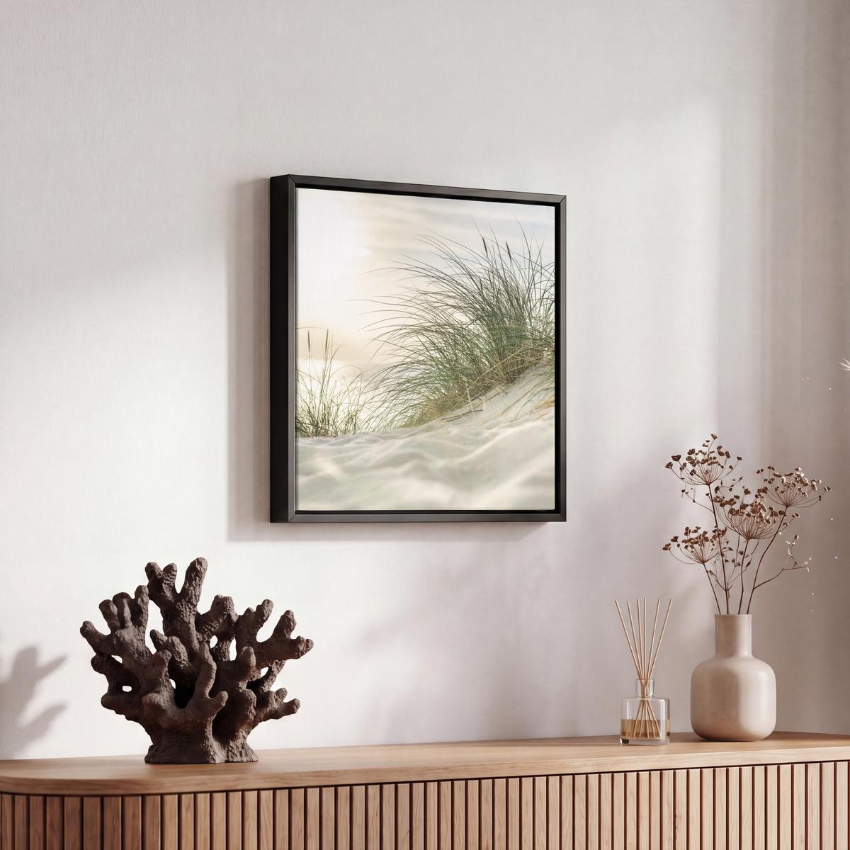 LEINWAND Bilder mit Rahmen - Dünen mit Strandhafer in der Sonne des Nationalparks Schleswig-Holsteinisches Wattenmeer - 20x20 - Creme, Textil (20/20cm) - MuchoWow