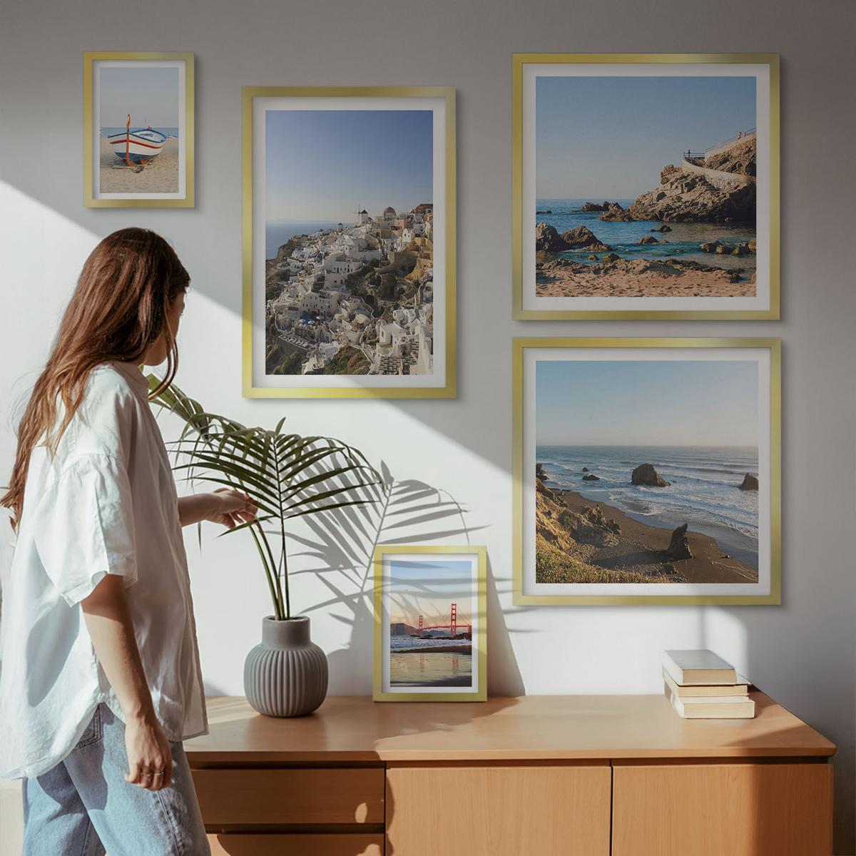 BILDER SET 5er Set - 50x50 cm & 20x30 cm & 40x60 cm Goldrahmen - Naturlandschaft der Bergseen - Goldfarben, Kunststoff (40/60cm) - TULUP