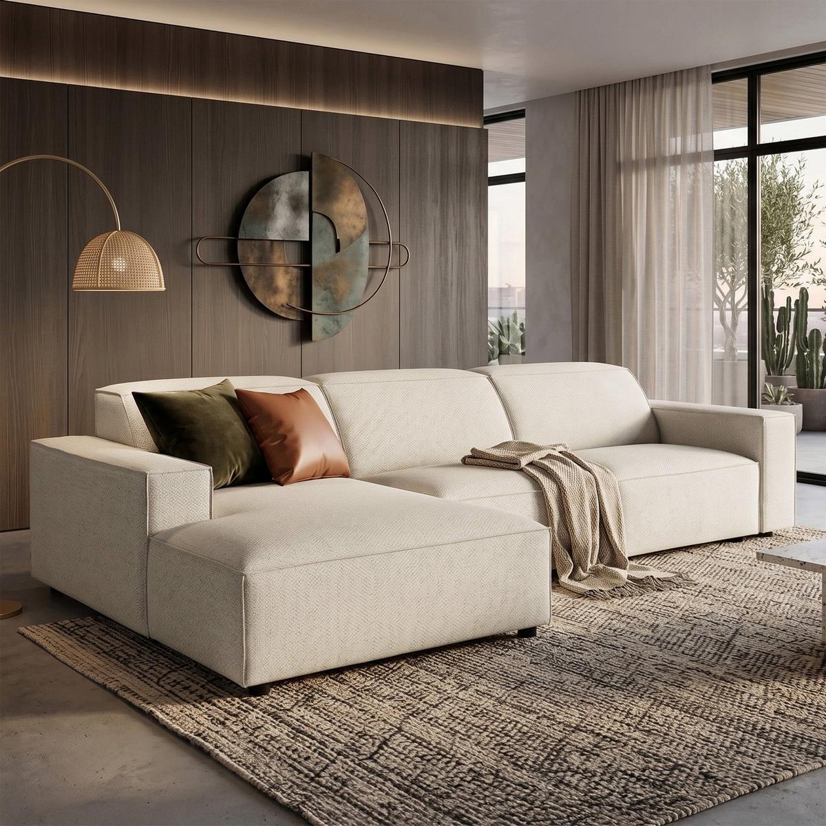 ECKSOFA Sellmo 287 cm - Creme/Schwarz, Kunststoff/Textil (292/166cm) - Selsey
