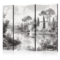 PARAVENT Beidseitig Bedruckter 5-tlg 225x172 cm Retro Fluss Landschaft - Grau, Holz/Textil (225/172/3cm) - Muralo