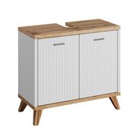 WASCHBECKENUNTERSCHRANK Colima 2 Schubladen Eiche mit Weiß - 60 x 28 x 54 cm - Weiß, Holz (60/54/28cm) - Badplaats