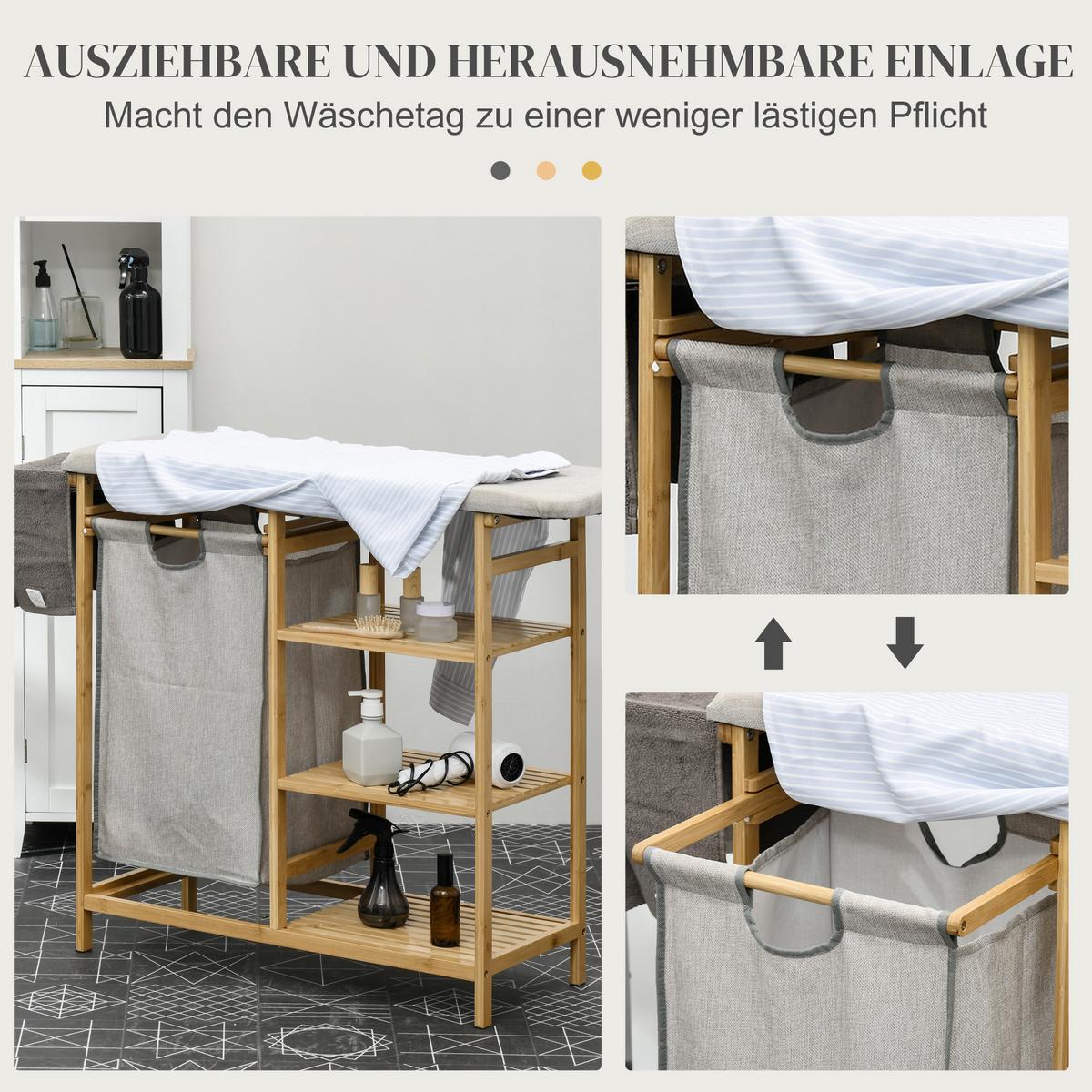 WÄSCHEKORB 57,4 L Wäschebox mit Bügelbrett und Bügeleisen, Bambus, Natur - Multicolor, Kunststoff (34/82/113cm) - HOMCOM