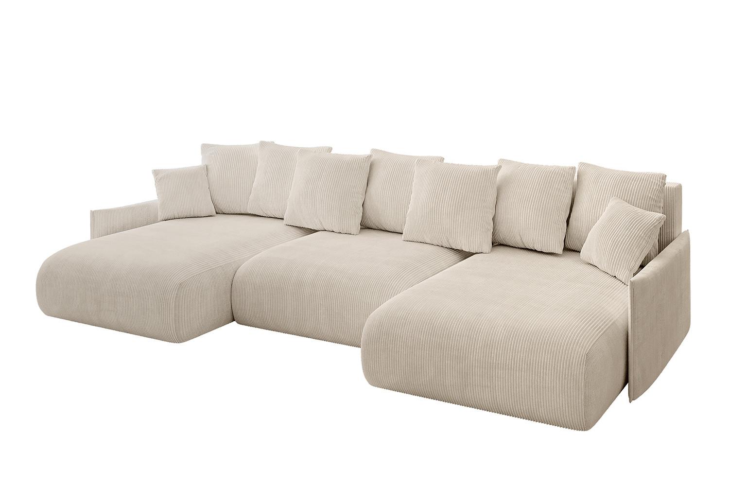 WOHNLANDSCHAFT mit Schlaffunktion und Bettkasten ONESK-U-v1 317x177x72 Beige Cord - Beige, Holzwerkstoff/Kunststoff (317/72/177cm) - ALTDECOR