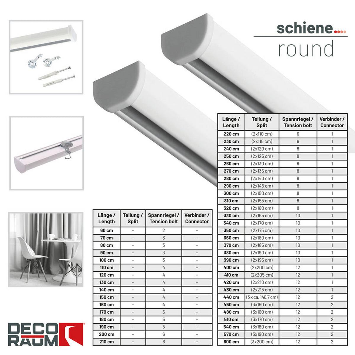 GARDINENSCHIENE auf Maß 1-lauf Deckenmontage Round 250cm - Weiß, Metall (250cm) - Deco-Raum