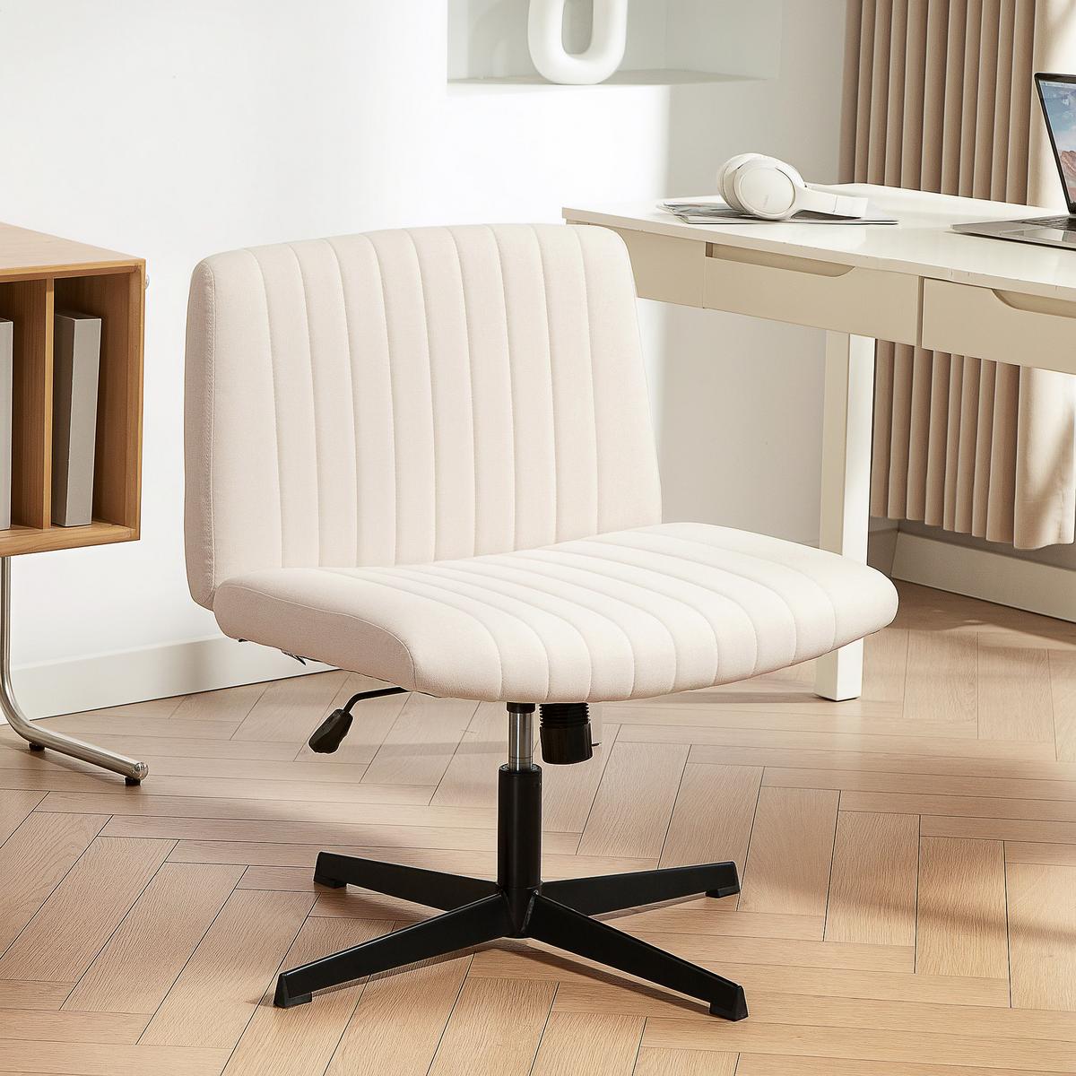 SCHREIBTISCHSTUHL Leinen Cremeweiß - Creme/Schwarz, Textil/Metall (64/83/65cm) - HOMCOM