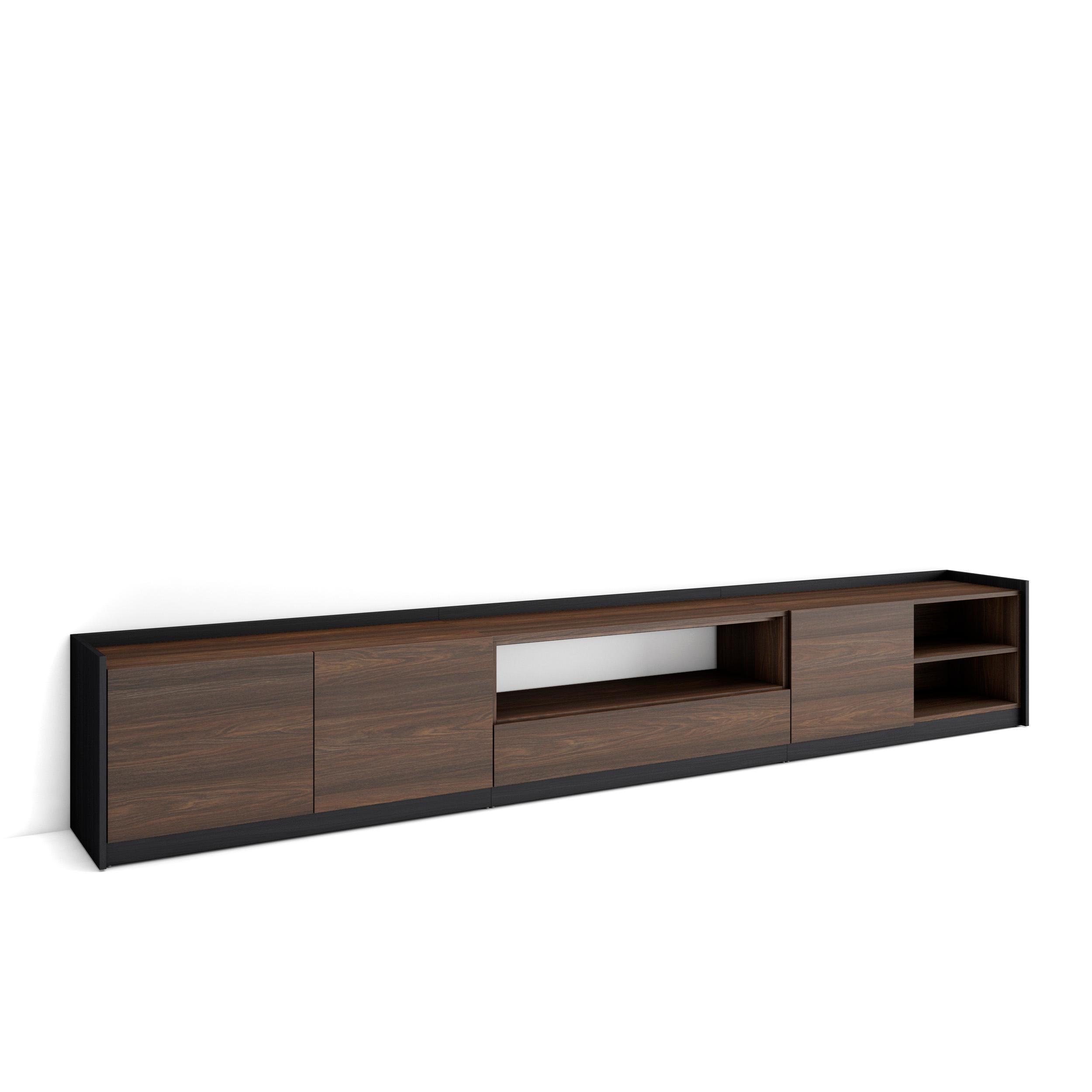 LOWBOARD, Dunkler Eiche und Schwarz, 310/37/50cm - Hellbraun, Holzwerkstoff (310/50/37cm) - Skraut Home