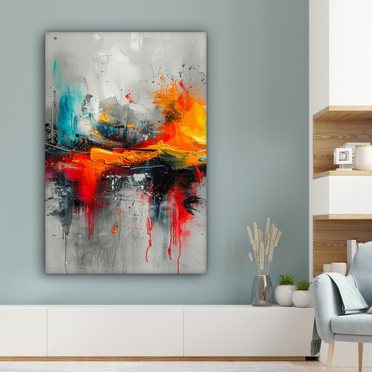 LEINWANDBILD Moderne Kunst - Orange - Grau - Abstrakt Deko XXL 80x120 cm - Hellgrau, Textil (80/120cm) - MuchoWow