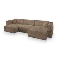 WOHNLANDSCHAFT SARMO Beige Kordstoff mit Schlaffunktion - Beige/Grau, Holz/Kunststoff (347/90/148cm) - MASSENO