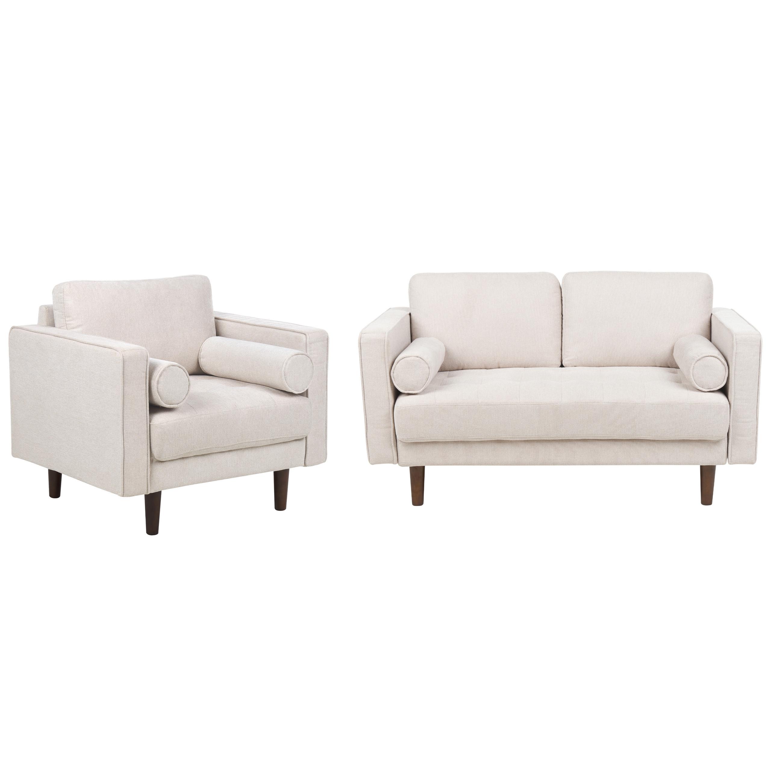 2-SITZER-SOFA Set mit Sessel hellbeige Nurmo - Dunkelbraun/Beige, Textil (74/78/140cm) - Beliani