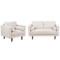 2-SITZER-SOFA Set mit Sessel hellbeige Nurmo - Dunkelbraun/Beige, Textil (74/78/140cm) - Beliani