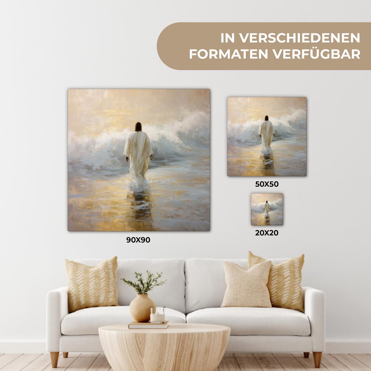 LEINWANDBILD Gemälde - Welle - Jesus - Abstrakt Deko Wohnzimmer 20x20 cm - Goldfarben, Textil (20/20cm) - MuchoWow