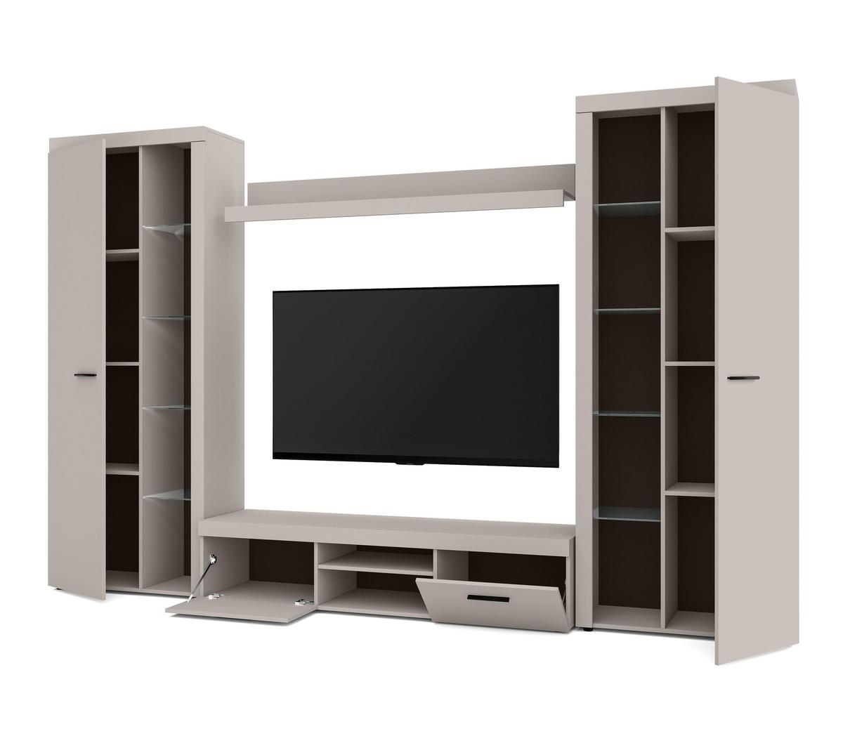 WOHNWAND Spacoro XL Beige 300/190/40 cm Viel Stauraum ohne LED - Beige, Holzwerkstoff/Kunststoff (300/190/40cm) - AX Living