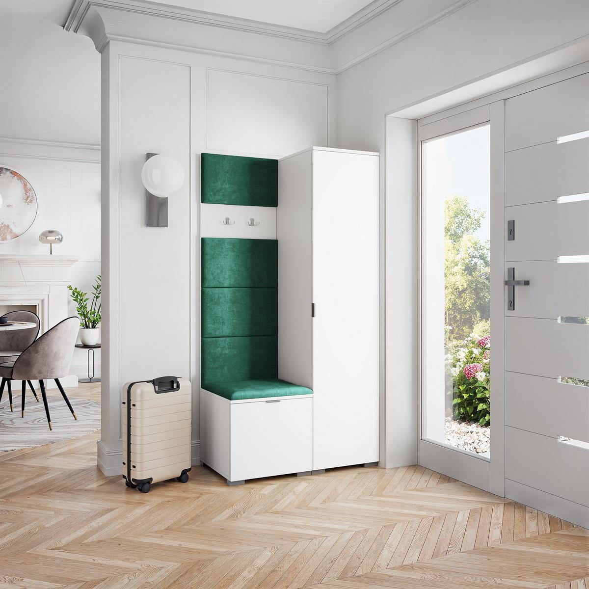 GARDEROBENSCHRANK LORI 95/181/51 cm Modern Garderobe-Set Weiß - Weiß/Grün, Holzwerkstoff (95/181/51cm) - MASSENO