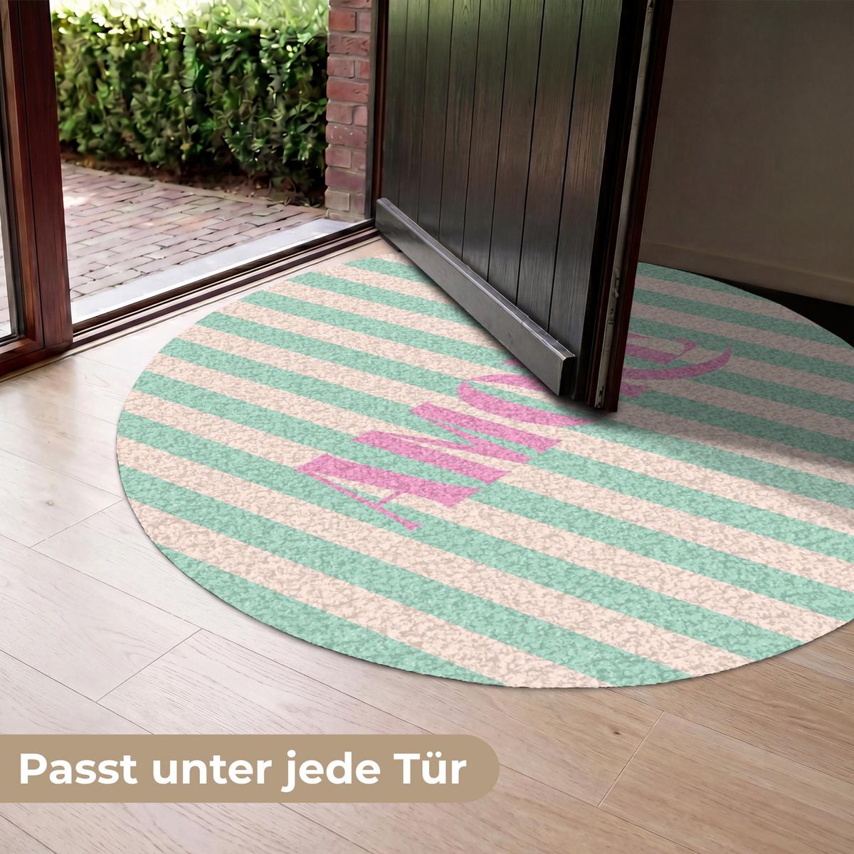 FUSSMATTE Rosa – Grün – Streifen – Amore 120x120 cm - Mintgrün, Kunststoff (120/0.4cm) - MuchoWow