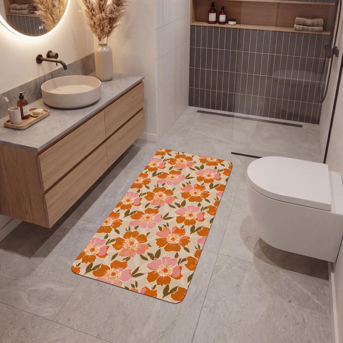 BADEMATTE Blumen - Motiv - Retro 60x120 cm - Multicolor, Textil (60/120cm) - OnlyWow