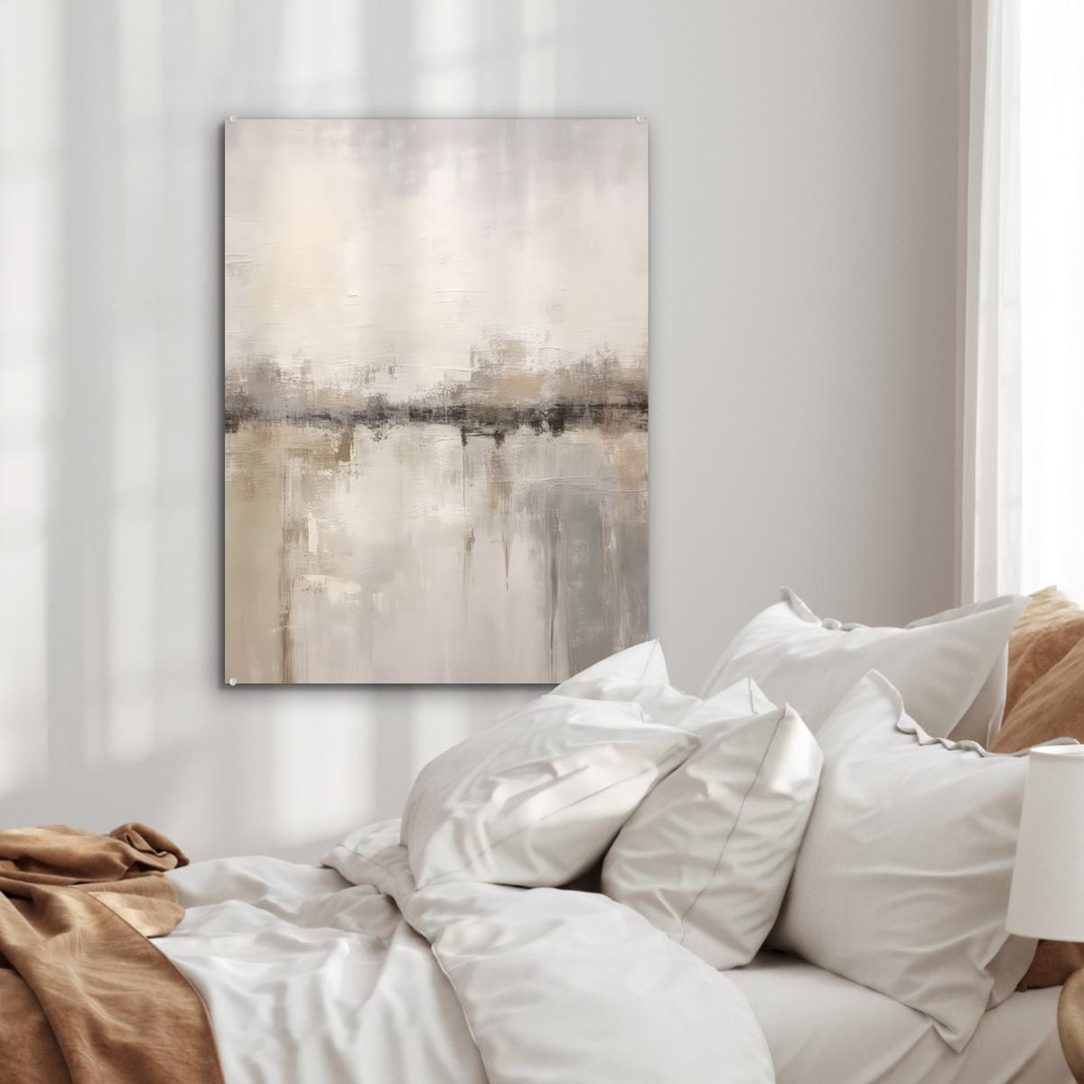 ACRYLGLASBILD Moderne Kunst - Abstrakt - Beige 60x80 cm - Beige, Glas (60/80cm) - MuchoWow
