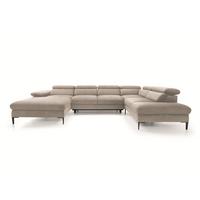 WOHNLANDSCHAFT MESTO Beige Velours-Stoff mit Schlaffunktion - Beige, Holz (353/94/182cm) - MASSENO