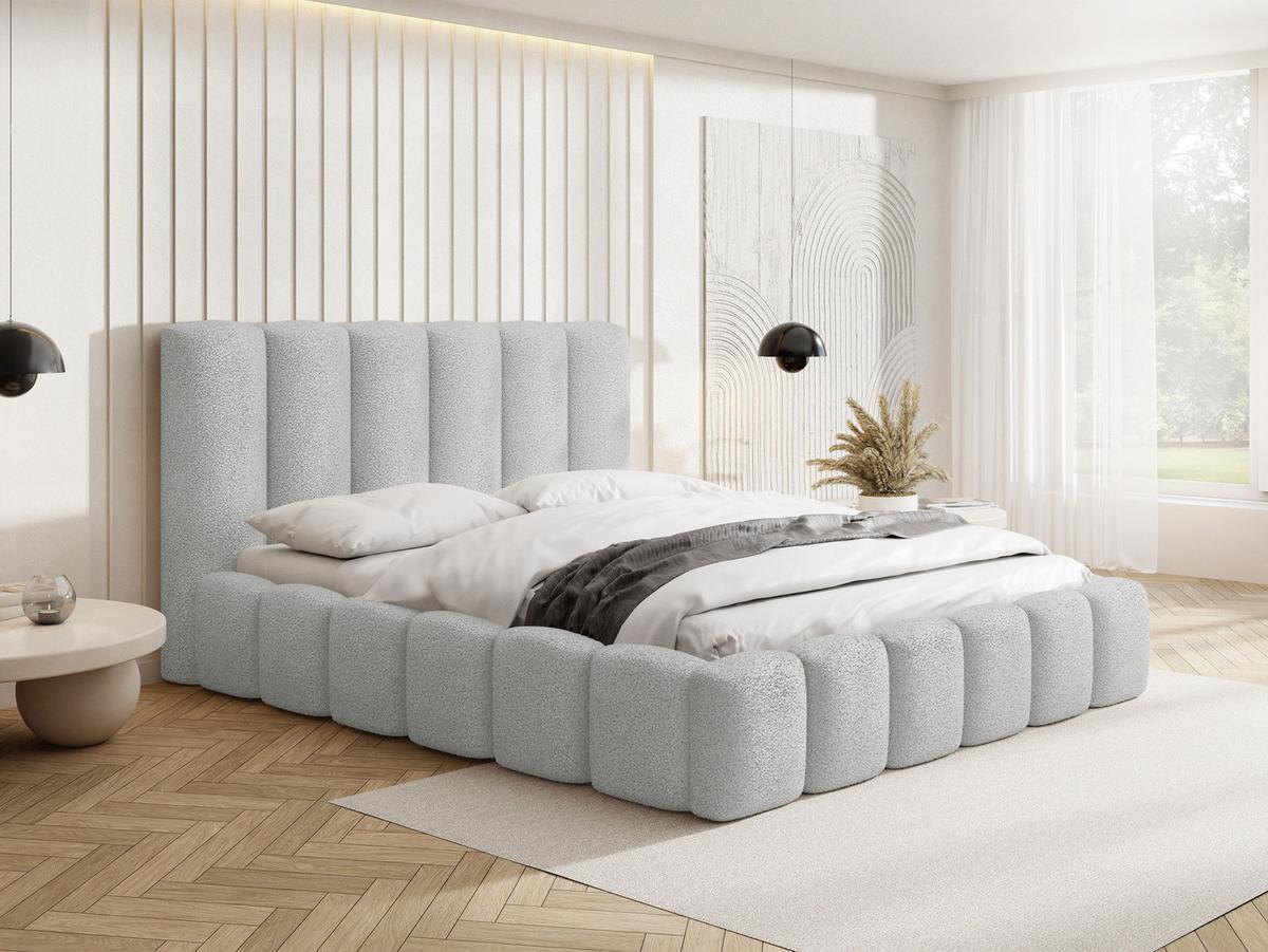 POLSTERBETT Serenity mit Bettkasten, Grau Boucle 180x200 cm - Hellgrau/Schwarz, Holzwerkstoff/Kunststoff (180/200cm) - WFL GROUP