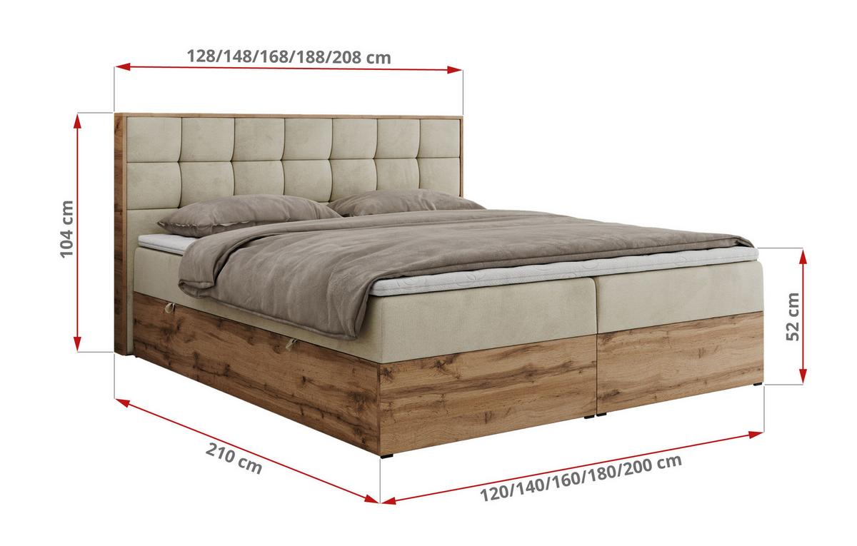 BOXBETT ALBERO 1 - 160/200 Beige Velvet - H4 - Beige, Holz/Textil (160/200cm) - MKS
