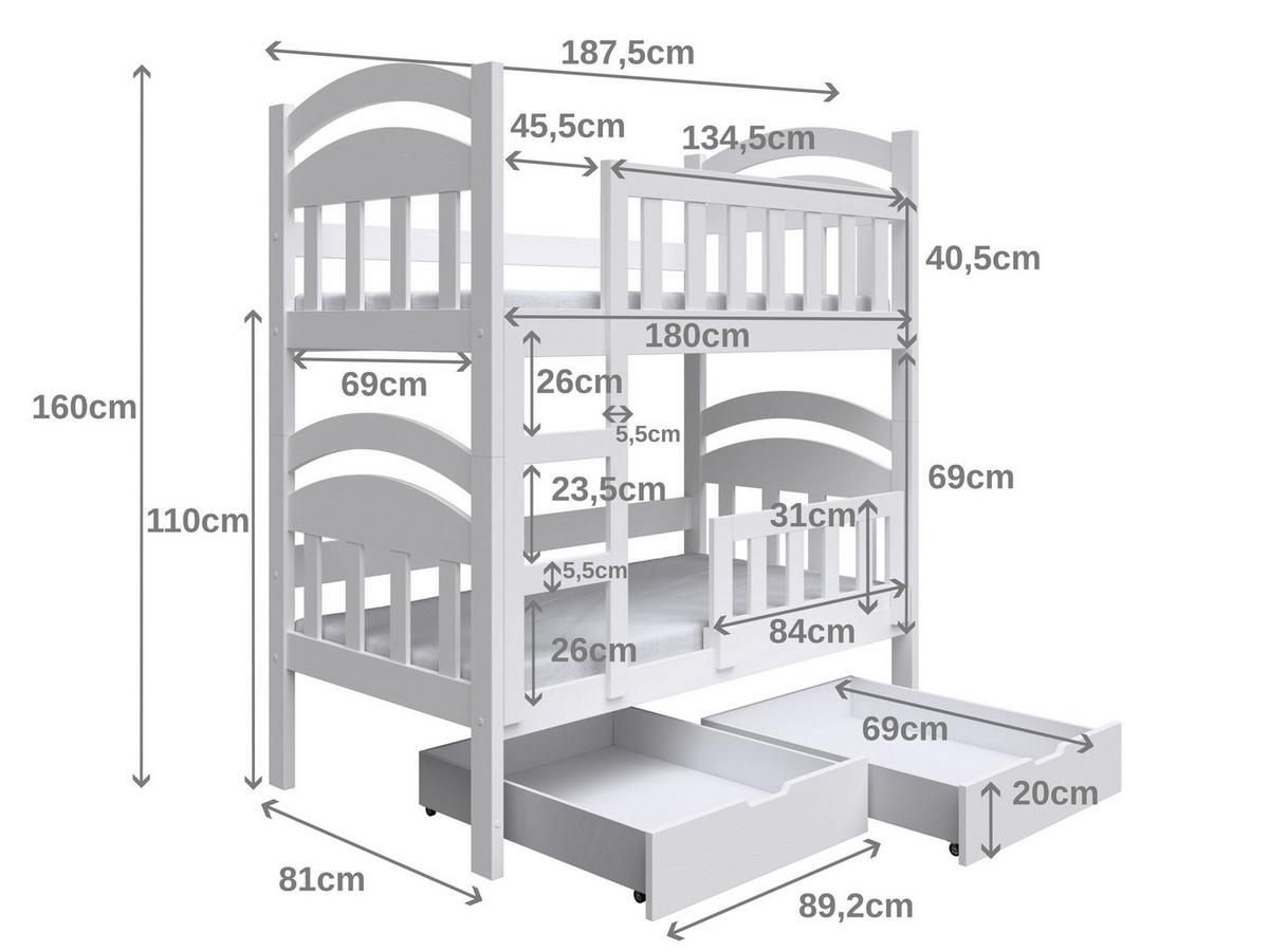 ETAGENBETT DUMBO mit Bettkasten 75x180 cm Kieferfarben - Kieferfarben, Holz (75/180cm) - MASSENO