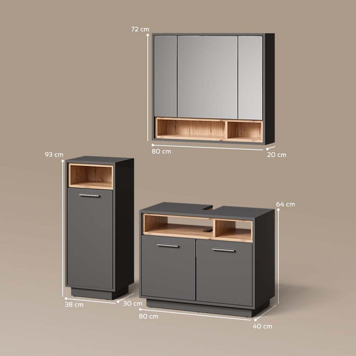 BADMÖBEL-SET Temo Anthrazit 3 Teile - Anthrazit, Holzwerkstoff (80/93/40cm) - Livinity®
