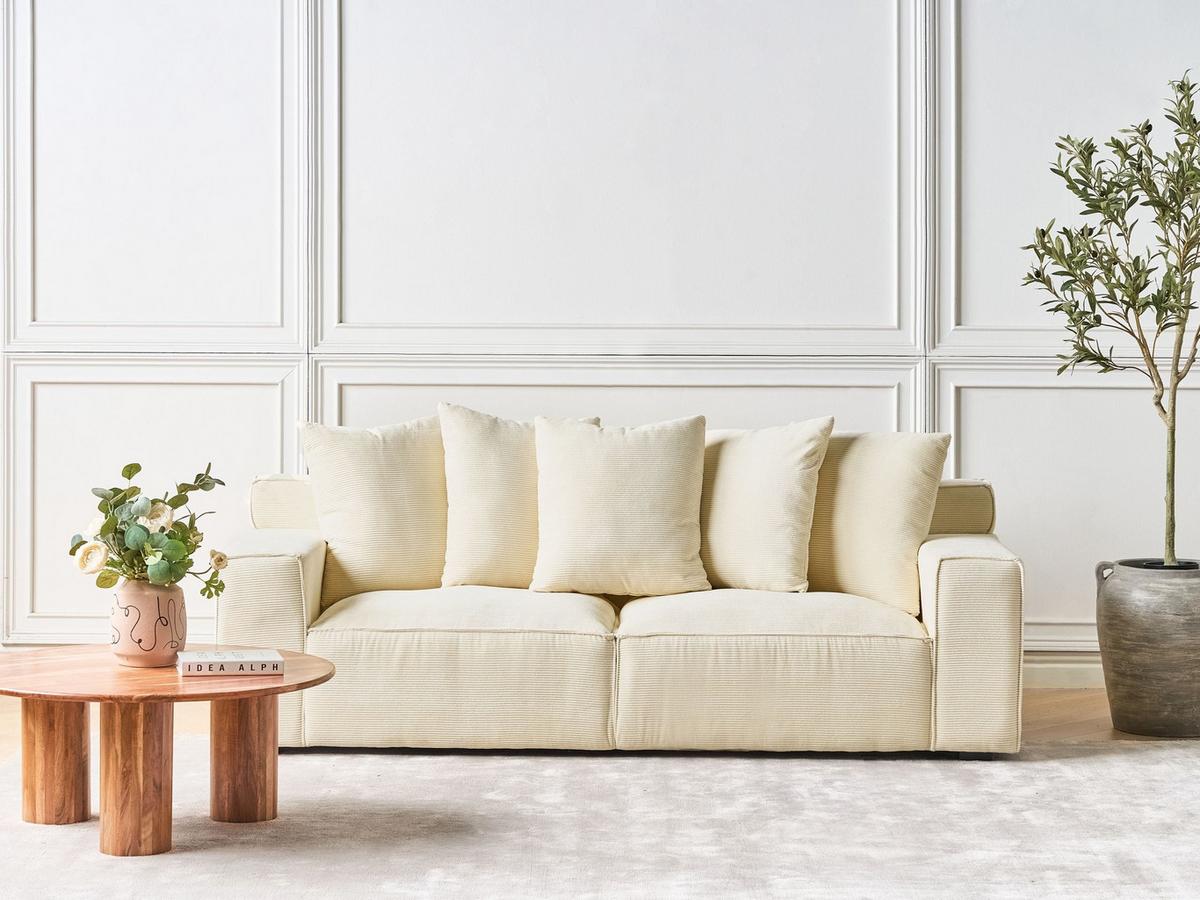 3-SITZER-SOFA Cord Hellbeige Viskan - Beige, Textil (200/62/74cm) - Beliani
