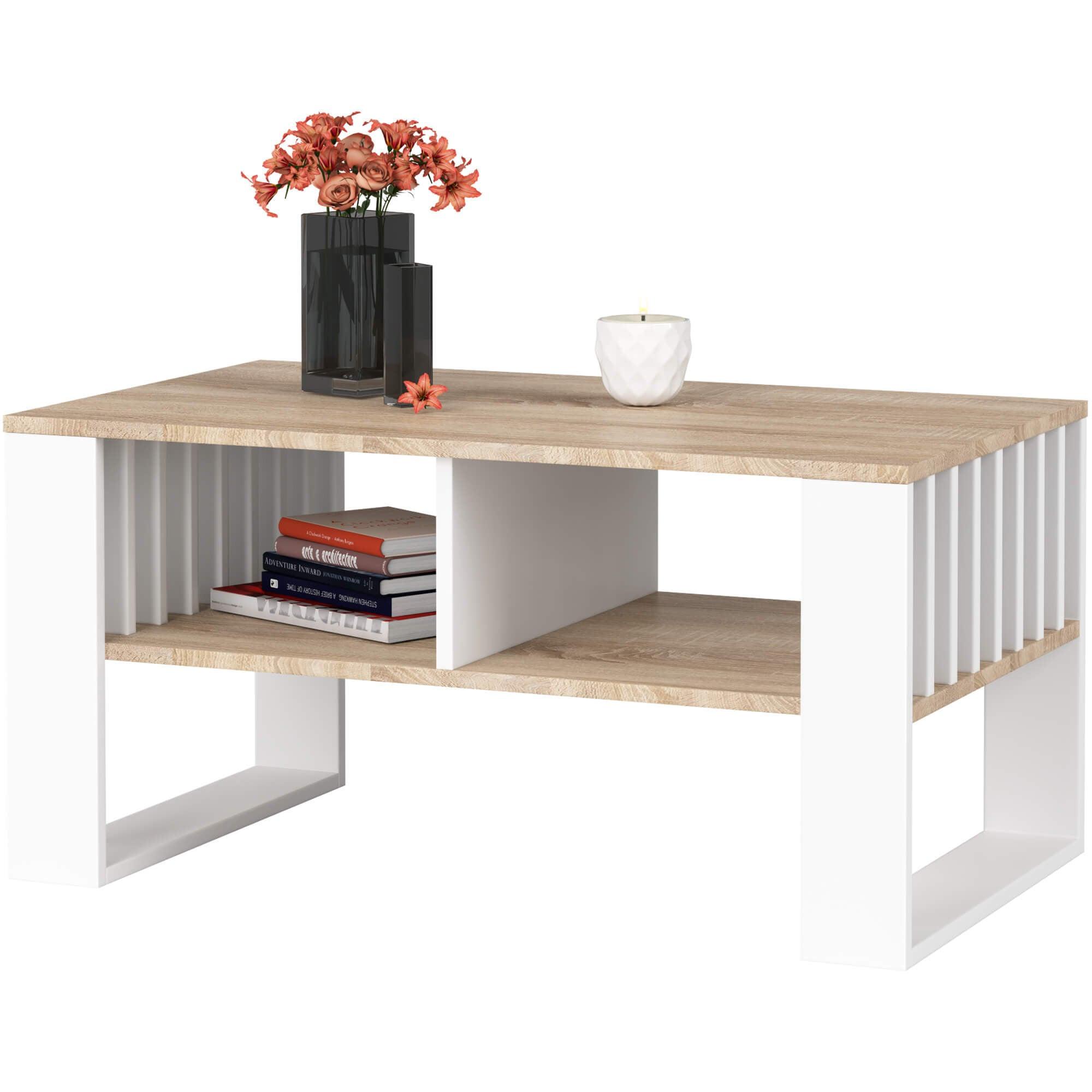 COUCHTISCH Rockford mit Stauraum - Weiß/Sonoma Eiche, Holzwerkstoff (53/92/45cm) - RAUMHIRSCH FURNITURE