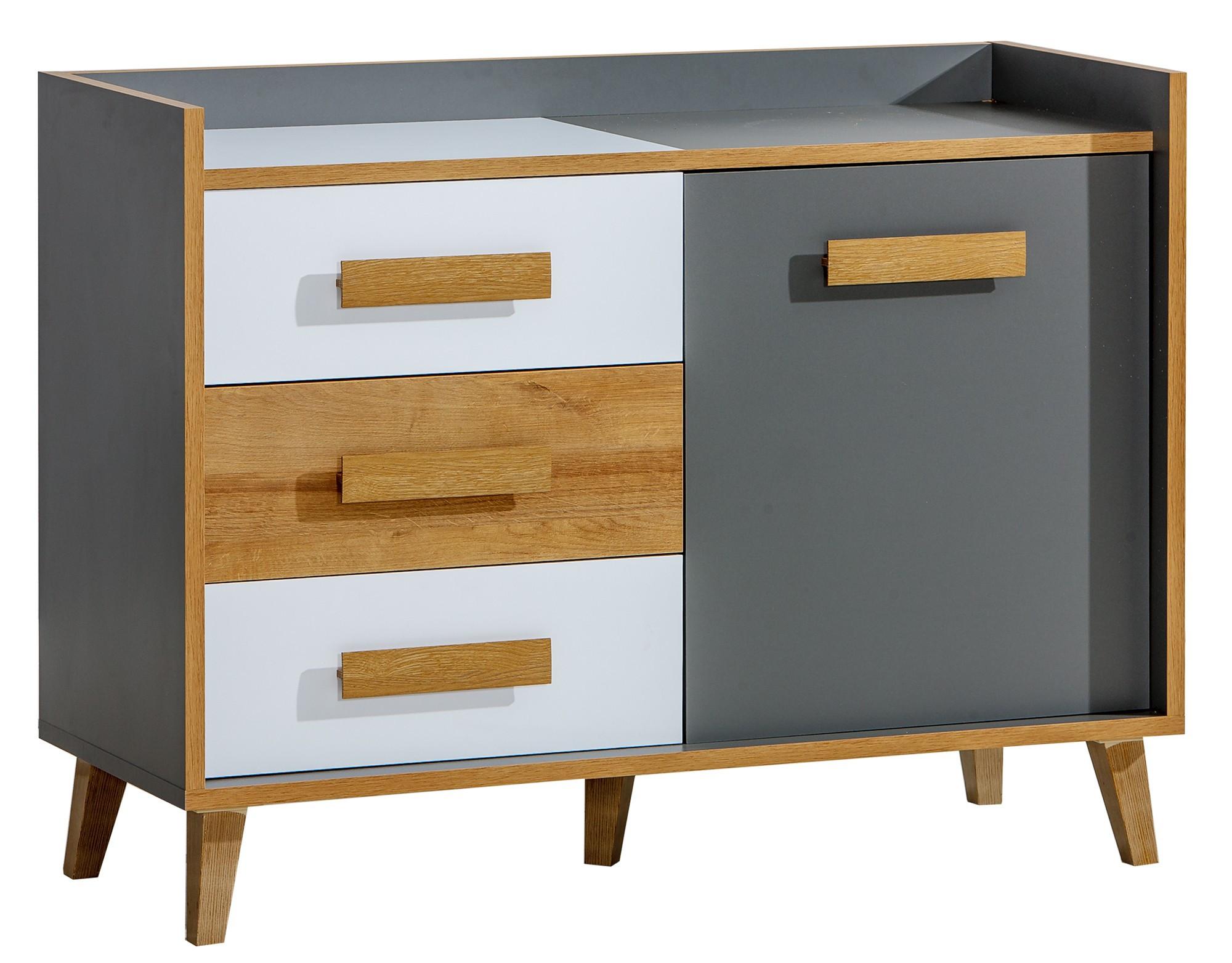 KOMMODE FIABA 120/89,5/46cm mit 3 Schubladen 1 Türen Anthrazit - Anthrazit/Weiß, Holzwerkstoff (120/89.5/46cm) - MASSENO