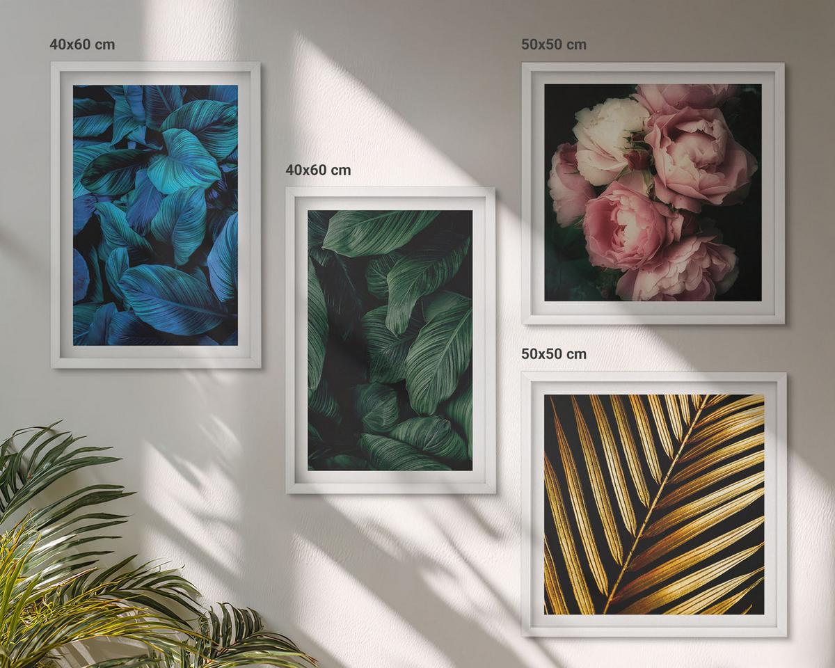 BILDER SET 4er Set - 50x50 cm & 40x60 cm Weißer Rahmen - Blätter und Blüten in verschiedenen Farben - Weiß, Kunststoff (50/50cm) - TULUP